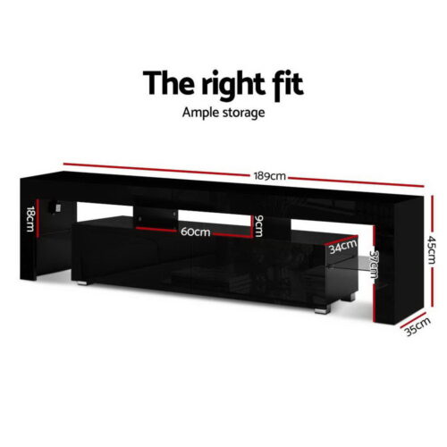 Artiss Entertainment Unit TV Cabinet LED 189cm Black Elo - Image 4