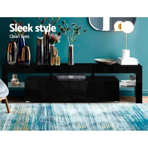 Artiss Entertainment Unit TV Cabinet LED 189cm Black Elo - Image 6