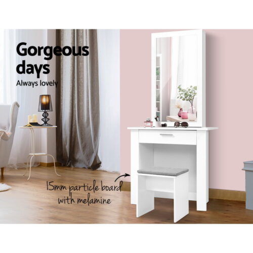 Artiss Dressing Table Stool Set Sliding Mirror White Demi - Image 5