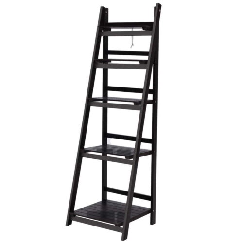 Artiss Bookshelf Corner Shelf 5 Tiers - ZANE Coffee - Image 3