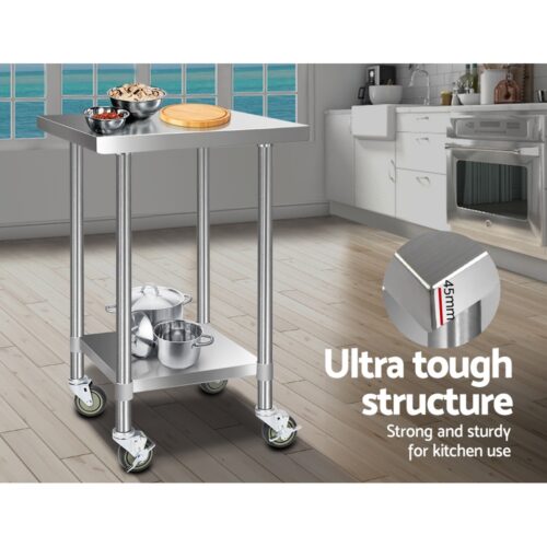 Cefito 610x610mm Stainless Steel Kitchen Bench with Wheels 430 - Image 3