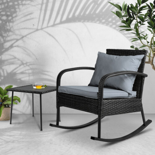 Gardeon 2PC Rocking Chair Table Wicker Outdoor Furniture Patio Lounge Setting - Image 7