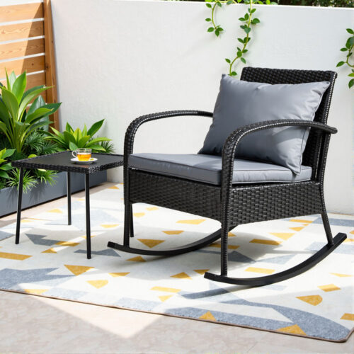 Gardeon 2PC Rocking Chair Table Wicker Outdoor Furniture Patio Lounge Setting - Image 8