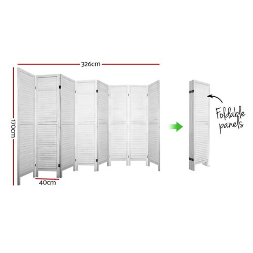 Artiss 8 Panel Room Divider Screen 326x170cm Louver White - Image 2
