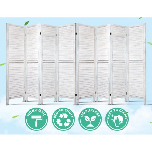 Artiss 8 Panel Room Divider Screen 326x170cm Louver White - Image 4