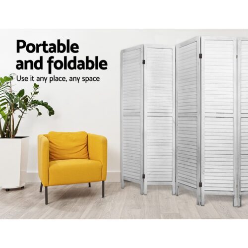 Artiss 8 Panel Room Divider Screen 326x170cm Louver White - Image 6
