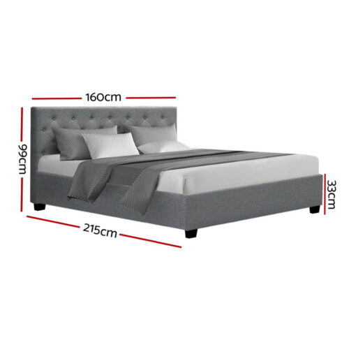 Artiss Bed Frame Queen Size Gas Lift Grey VILA - Image 2
