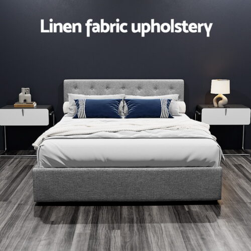 Artiss Bed Frame Queen Size Gas Lift Grey VILA - Image 5