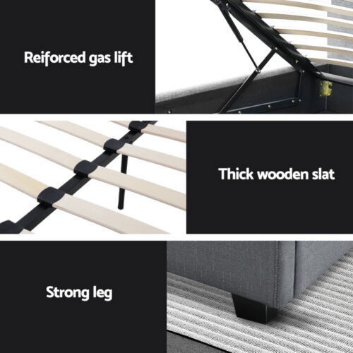 Artiss Bed Frame Double Size Gas Lift Grey VILA - Image 6