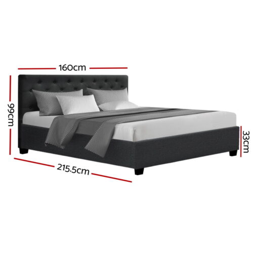 Artiss Bed Frame Queen Size Gas Lift Charcoal VILA - Image 2