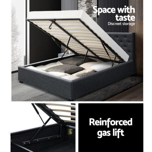 Artiss Bed Frame Queen Size Gas Lift Charcoal VILA - Image 5
