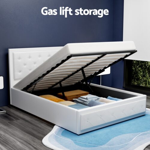 Artiss Bed Frame Double Size Gas Lift White TIYO - Image 4