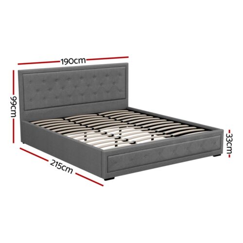 Artiss Bed Frame King Size Gas Lift Grey TIYO - Image 2