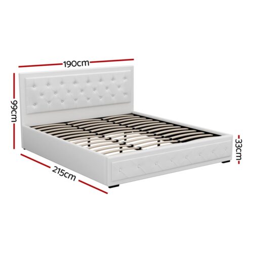 Artiss Bed Frame King Size Gas Lift White TIYO - Image 2