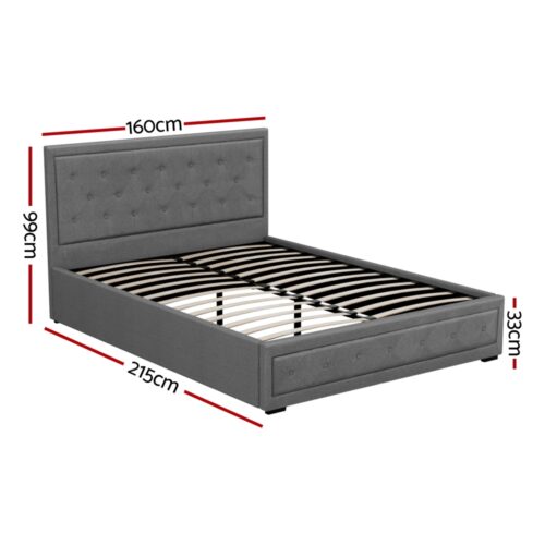 Artiss Bed Frame Queen Size Gas Lift Grey TIYO - Image 2