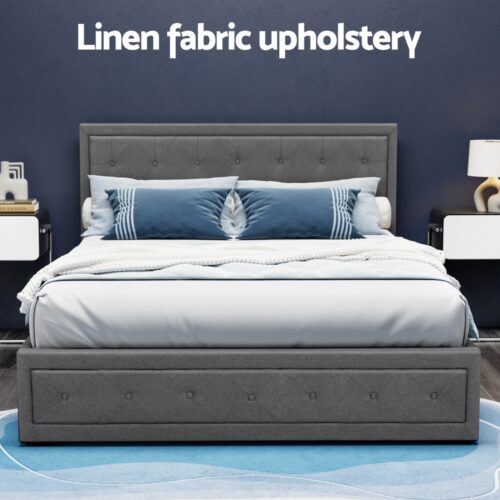 Artiss Bed Frame Queen Size Gas Lift Grey TIYO - Image 5