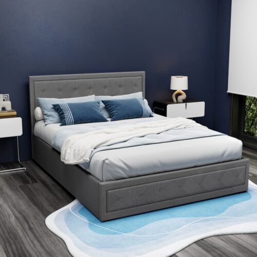 Artiss Bed Frame Queen Size Gas Lift Grey TIYO - Image 7