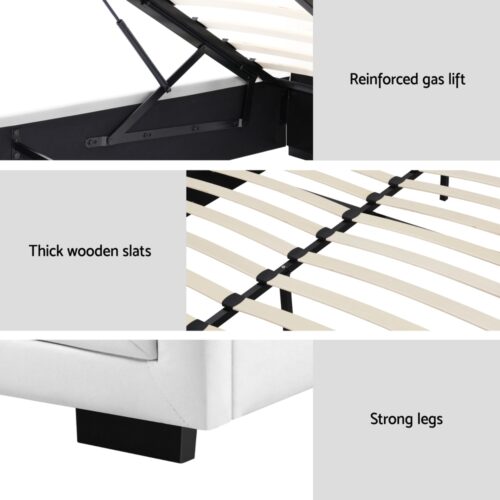 Artiss Bed Frame Queen Size Gas Lift White TIYO - Image 6