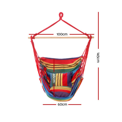 Gardeon Hammock Chair Outdoor Camping Hanging Hammocks Cushion Pillow Rainbow - Image 2