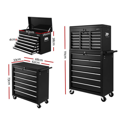 Giantz 16 Drawer Tool Box Cabinet Chest Trolley Toolbox Garage Storage Box - Image 3