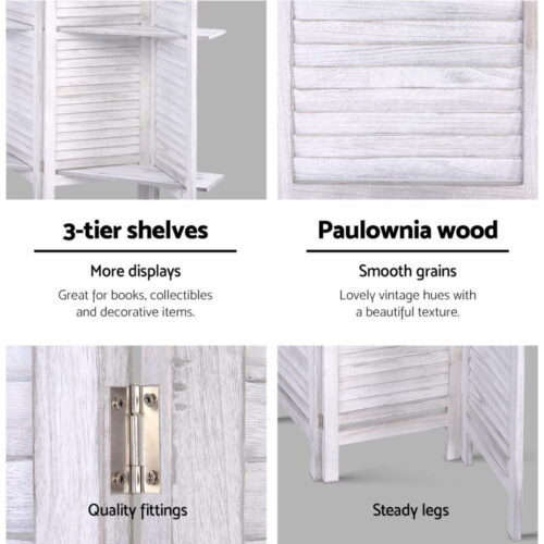 Artiss 8 Panel Room Divider Screen 326x170cm Shelf White - Image 7