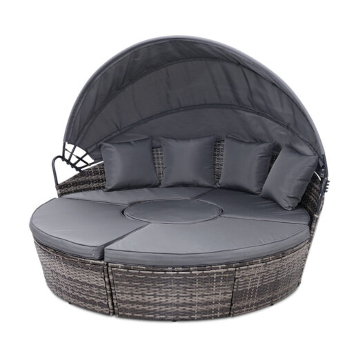 Gardeon Sun Lounge Setting Wicker Lounger Day Bed Patio Outdoor Furniture Grey - Image 2