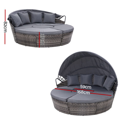 Gardeon Sun Lounge Setting Wicker Lounger Day Bed Patio Outdoor Furniture Grey - Image 3