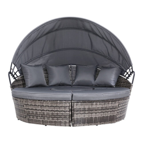 Gardeon Sun Lounge Setting Wicker Lounger Day Bed Patio Outdoor Furniture Grey - Image 4