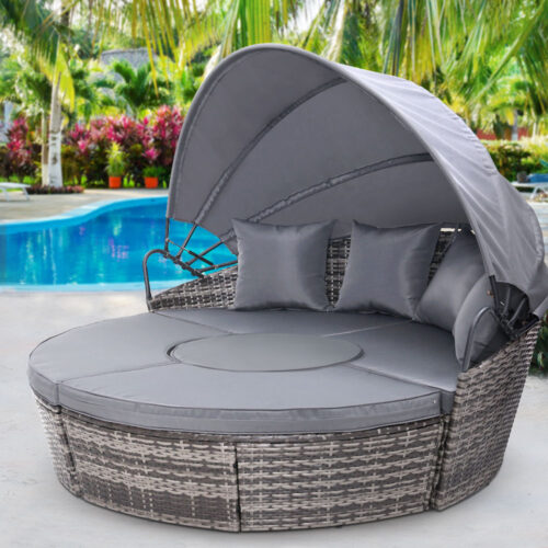 Gardeon Sun Lounge Setting Wicker Lounger Day Bed Patio Outdoor Furniture Grey - Image 9
