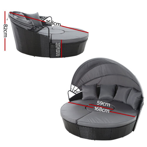 Gardeon Sun Lounge Setting Wicker Lounger Day Bed Patio Outdoor Furniture Black - Image 3