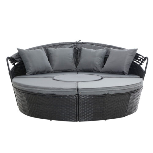Gardeon Sun Lounge Setting Wicker Lounger Day Bed Patio Outdoor Furniture Black - Image 4