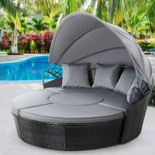 Gardeon Sun Lounge Setting Wicker Lounger Day Bed Patio Outdoor Furniture Black - Image 9