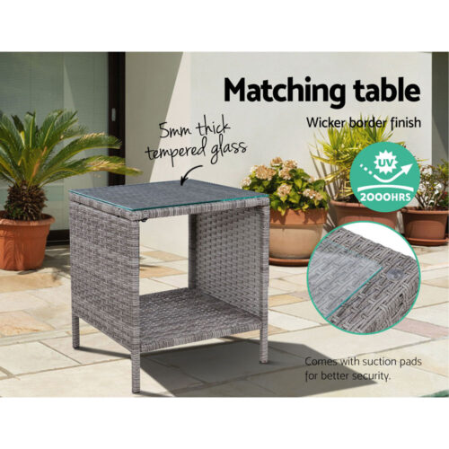 Gardeon 5PC Recliner Chairs Table Sun lounge Wicker Outdoor Furniture Adjustable Grey - Image 7