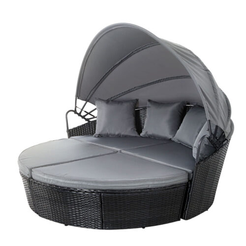 Gardeon Sun Lounge Setting Wicker Lounger Day Bed Outdoor Furniture Patio Black - Image 2