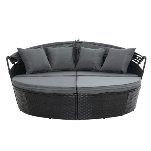 Gardeon Sun Lounge Setting Wicker Lounger Day Bed Outdoor Furniture Patio Black - Image 4