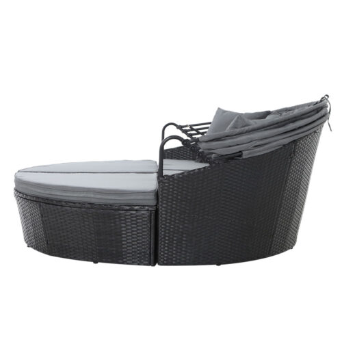 Gardeon Sun Lounge Setting Wicker Lounger Day Bed Outdoor Furniture Patio Black - Image 5