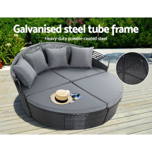 Gardeon Sun Lounge Setting Wicker Lounger Day Bed Outdoor Furniture Patio Black - Image 8