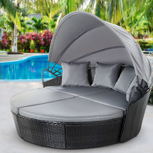 Gardeon Sun Lounge Setting Wicker Lounger Day Bed Outdoor Furniture Patio Black - Image 9