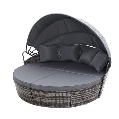 Gardeon Sun Lounge Setting Wicker Lounger Day Bed Outdoor Furniture Patio Grey - Image 2