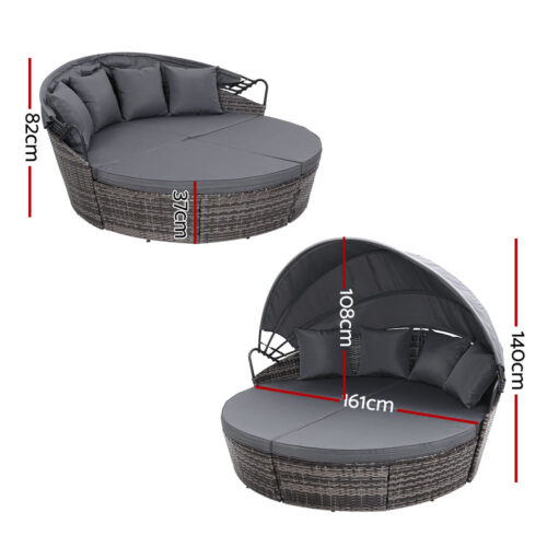Gardeon Sun Lounge Setting Wicker Lounger Day Bed Outdoor Furniture Patio Grey - Image 3