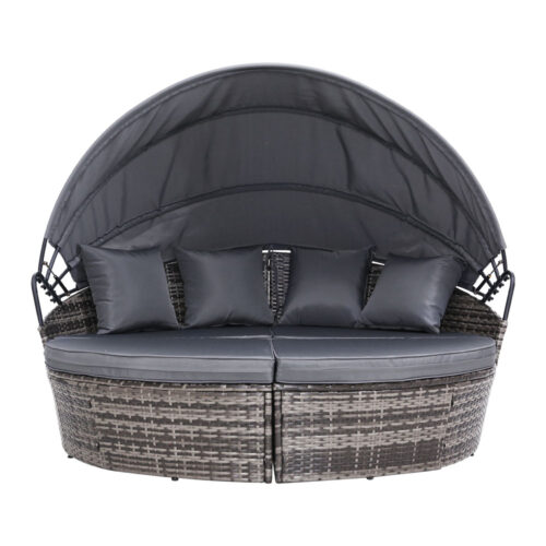 Gardeon Sun Lounge Setting Wicker Lounger Day Bed Outdoor Furniture Patio Grey - Image 4