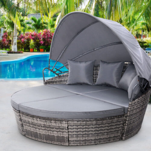Gardeon Sun Lounge Setting Wicker Lounger Day Bed Outdoor Furniture Patio Grey - Image 9