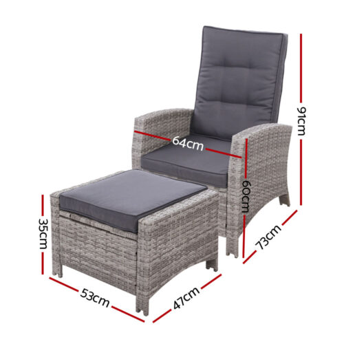 Gardeon Recliner Chair Sun lounge Wicker Lounger Outdoor Patio Furniture Adjustable Grey - Image 3