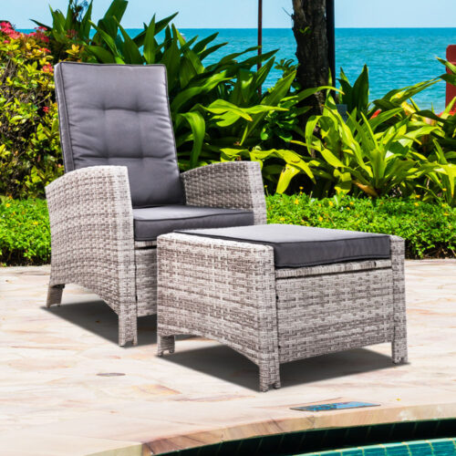 Gardeon Recliner Chair Sun lounge Wicker Lounger Outdoor Patio Furniture Adjustable Grey - Image 9