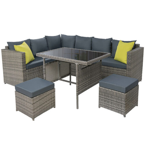 Gardeon Outdoor Dining Set Aluminum Table Chairs Wicker Setting Grey - Image 2
