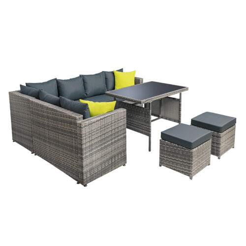 Gardeon Outdoor Dining Set Aluminum Table Chairs Wicker Setting Grey - Image 5