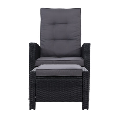 Gardeon Recliner Chair Sun lounge Wicker Lounger Outdoor Patio Furniture Adjustable Black - Image 4