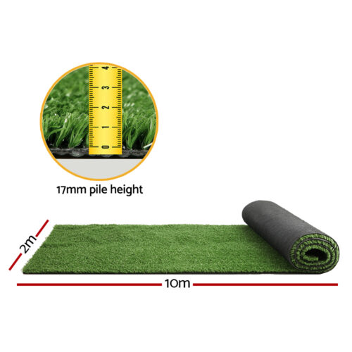 Prime Turf Artificial Grass 2mx10m 17mm Synthetic Fake Lawn Turf Plant Plastic Olive - Image 3