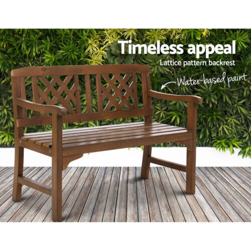 Gardeon Outdoor Garden Bench Wooden Chair 2 Seat Patio Furniture Lounge Natural - Image 7