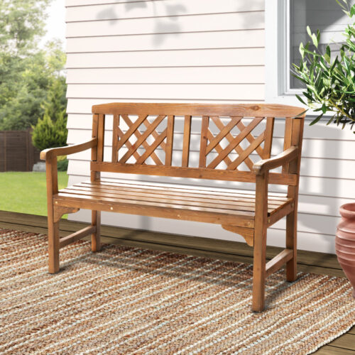 Gardeon Outdoor Garden Bench Wooden Chair 2 Seat Patio Furniture Lounge Natural - Image 9